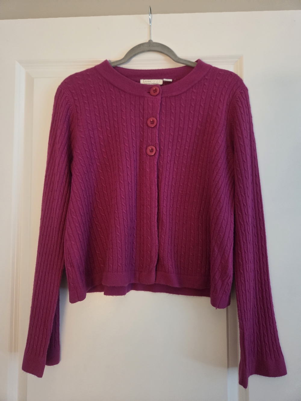 Designers Originals Magenta Cable-Knit Button-Front Cardigan